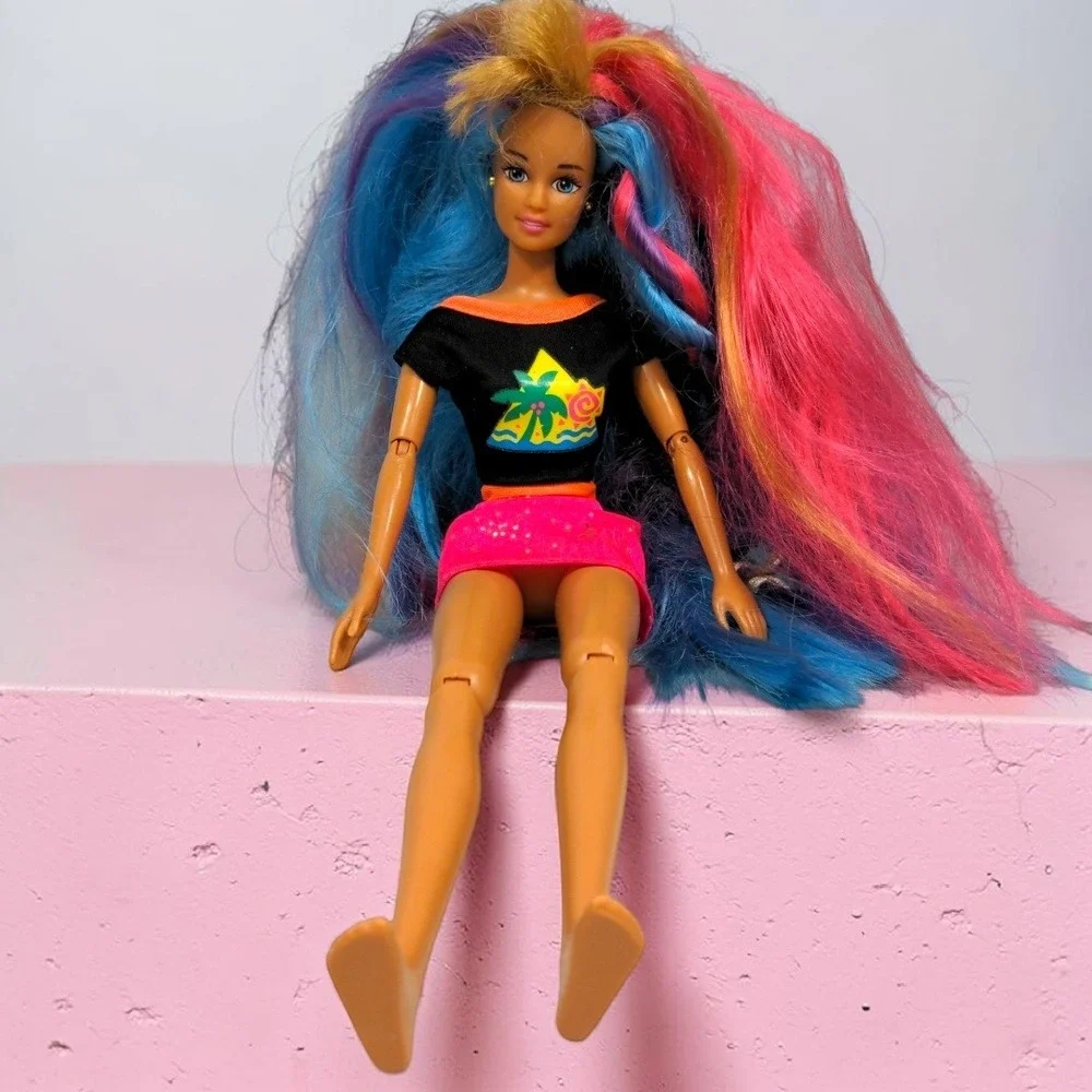 VTG 1991 Mattel Totally Hair Barbie Doll Multi-Color Neon Long Hair 90s Toy